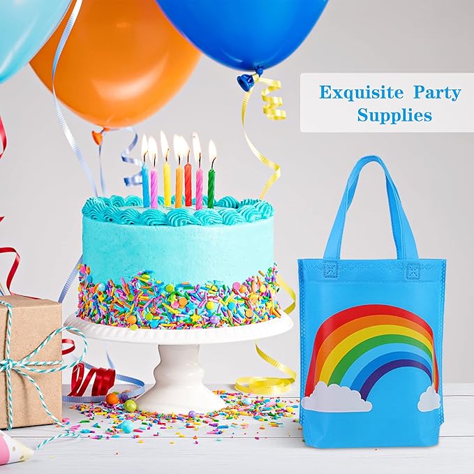 Aodaer 24 Pieces Rainbow Non-woven Gift Bags 9.8×9.8×3.1 Inch Party Favor Bags Reusable Goodie Bags Tote Treat Bags with Handles for Kids Birthday Wedding Party