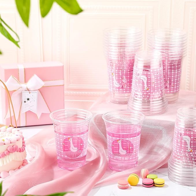 100 Pcs One Silly Goose Party Plastic Cups Decoration 16 oz Disposable Cute Goose Cups Clear Plastic Drinkware for Girl 1st Birthday Party Baby Shower Supplies Beverage Snacks