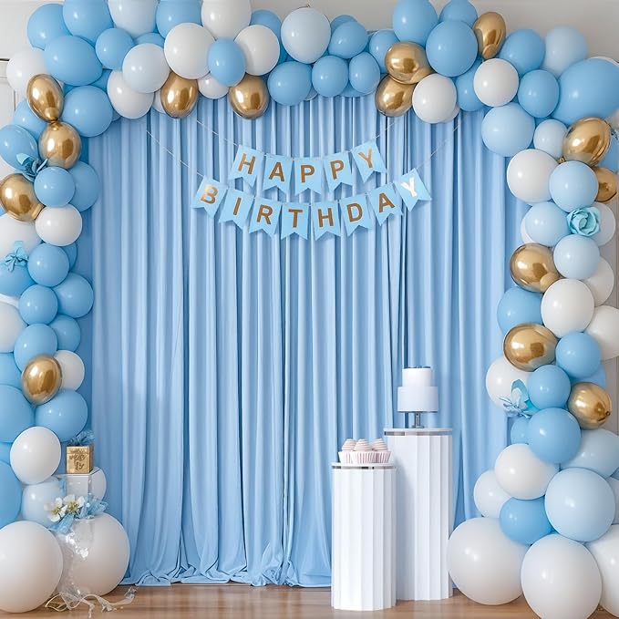 50x10ft Baby Blue Backdrop Curtain for Wedding Parties Wrinkle Free Fabric Light Blue Drapes Backdrop Decoration for Baby Shower Birthday Photography Decoration 10 Panels, 5ft x 10ft