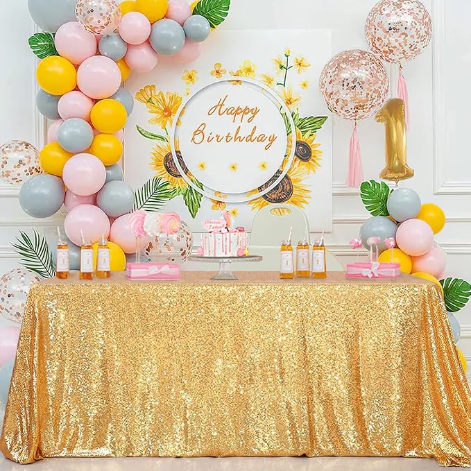 MoKoHouse Gold Sequin Tablecloth Rectangle 50" x 80" Glitter Table Cloth Sparkly Fabric for Halloween Birthday Parties Cake Dessert Table Decorations