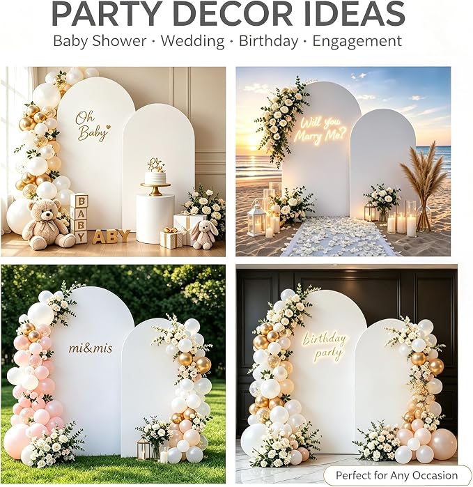 Arch Backdrop Stand and Cover Set (7.2ft,6ft) Birthday Party Wedding Ceremony Bridal Baby Shower Event Decor Gender Reveal (White, 7.2Ft+6Ft)