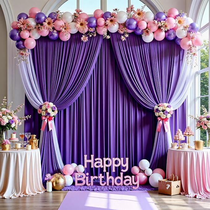 50ftx15ft Purple Backdrop Curtains for Parties, Wrinkle Free Polyester Purple Photo Backdrop Drapes 10 Panels 15 ft Long Back Drop Cloth for Wedding Birthday Photography Background Party