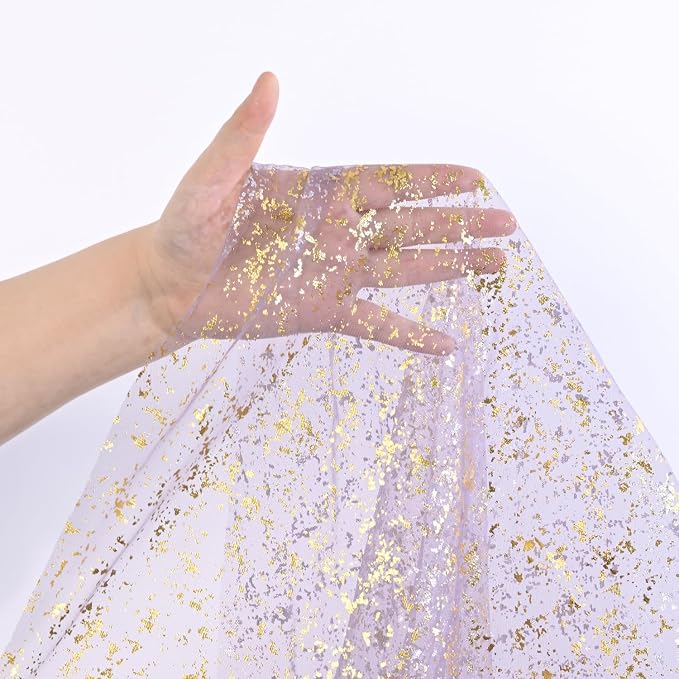 Artoid Mode 10Pcs Grayish Purple Gauze Gold Table Runner 10FT, Glitter Metallic Foil Sheer Dining Wedding Anniversary Holiday Table Decor for Home Party