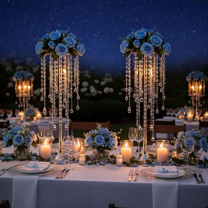 Bigsee 10 Pcs 21.65 inches Crystal Flower Stand Wedding Centerpieces for Tables, Tabletop Silver Metal Flower Arrangement Holder, Elegant Bulk Metal Vases for Reception Party Ceremony Decoration