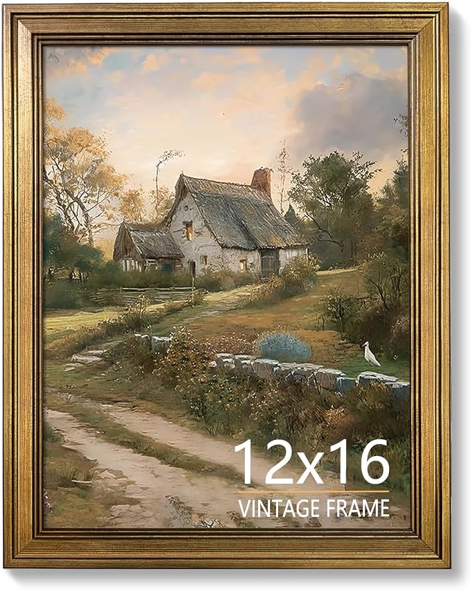12x16 Picture Frame – Vintage Gold Picture Frames for Tabletop & Wall Mount, 12 x 16 Photo Frame for Living Room, Bedroom, Office Décor & Wedding Anniversary Housewarming