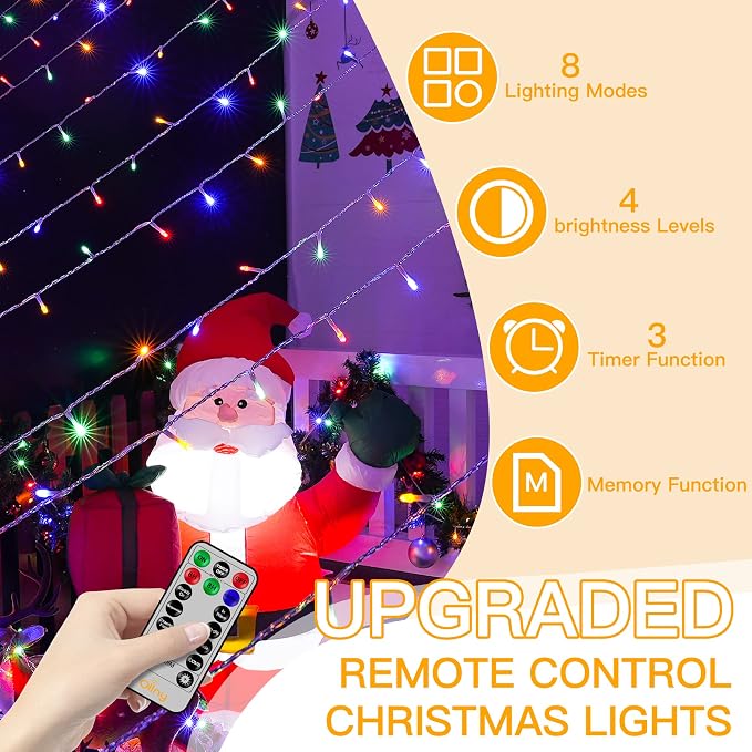 Ollny Christmas Lights Outdoor 400LED 131FT, Multicolor Fairy Lights with Remote 3 Timer, Plug in 8 Modes String Lights for Bedroom Indoor Outside House Party Xmas Decorations
