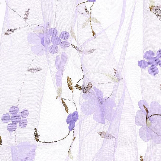 MECCANIXITY 5 Yard Tulle Fabric 175"x51"3D Flower Embroidery Mesh Lace Fabric for DIY Handmade Clothing Wedding Dress Skirt Home Curtain Decoration, Purple