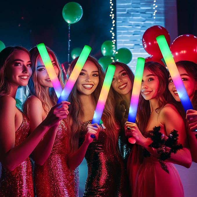 68 Pcs LED Foam Glow Sticks Bulk,Glow in The Dark Party Supplies，Foam Light Up Sticks 3 Modes of Color Flashing for Birthday,Wedding,Raves,Carnival,Halloween Christmas,New Year,Concert