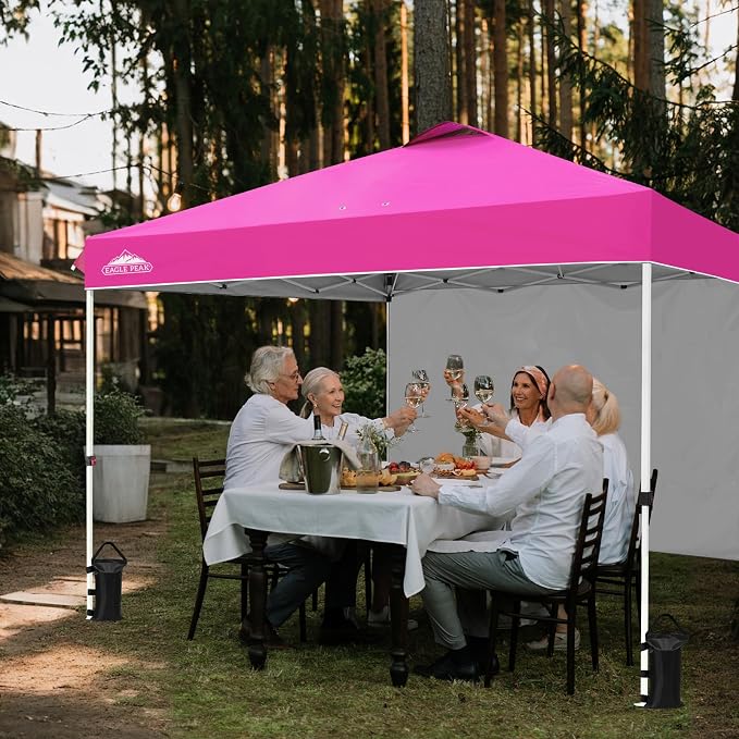 EAGLE PEAK Commercial Canopy 12x12 Pop Up Canopy Tent with 1 Sidewall, Easy Setup Heavy Duty Instant Event Shelter for Vendors & Markets, Outdoor Sun Shade, Pink