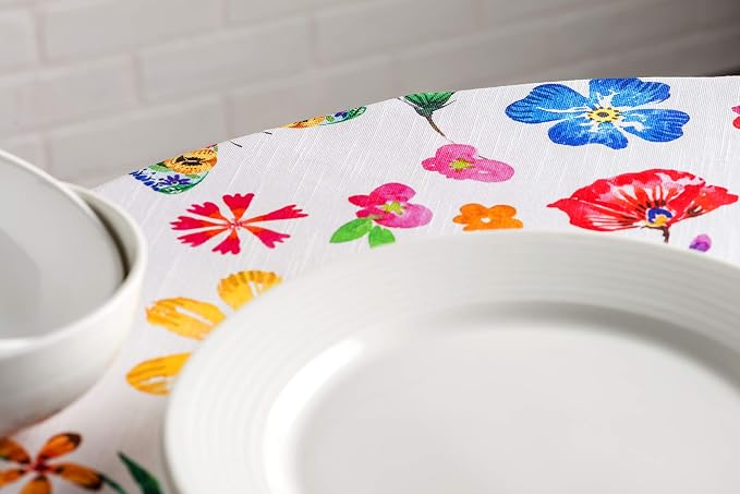 Maison d' Hermine Table Cloth Round Table 100% Cotton 63 Round Inches Tablecloth Reusable Decorative for Dining Kitchen Room Farmhouse Party Home Hotel Restaurant Spring Summer- Happy Florals - Sweety