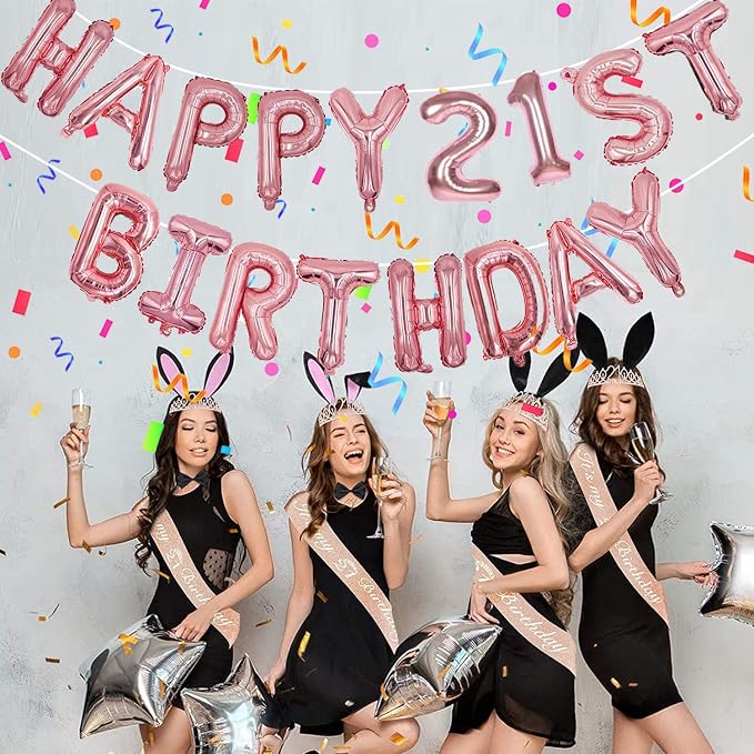 76pcs Happy Birthday Balloon Banner, Rose Gold Balloons Letters, Personalized 16" Mylar Foil Birthday Decorations include 2 Sets A- Z, 1 set Number 0-9 and "HAPPY BIRTHDAY" letters (with Balloon Pump)
