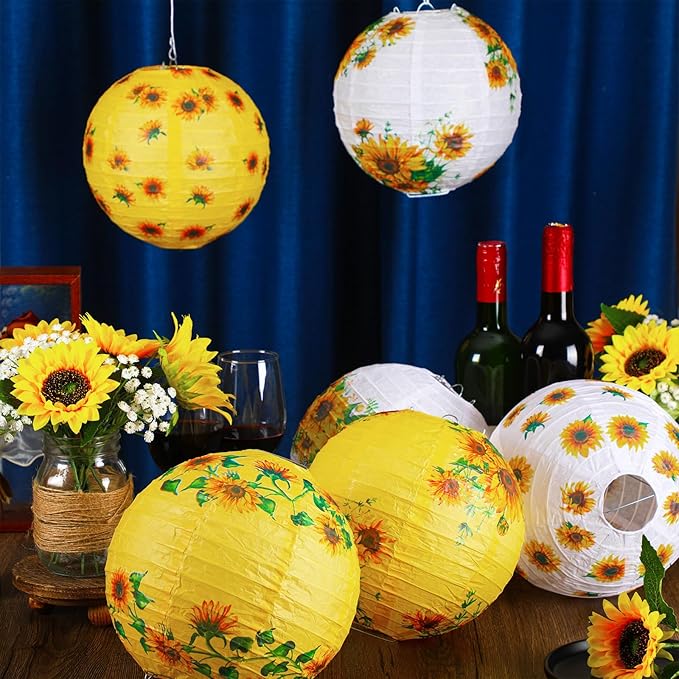 Raiten 18 Pcs Sunflower Party Decorations Kit Summer Hanging Paper Lanterns Yellow White Brown Sunflower Hanging Paper Fan Honeycomb Ball for Wedding Party Baby Shower