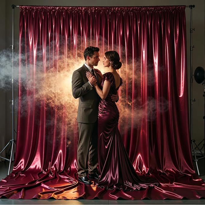 Burgundy Glitter Backdrop Curtains - 10x12FT Satin Photo Backdrop, Wrinkle-Free Shimmer Back Drop Cloth Shiny Drapes for Photobooth Wedding Birthday Parties Photoshoot Background Decorations