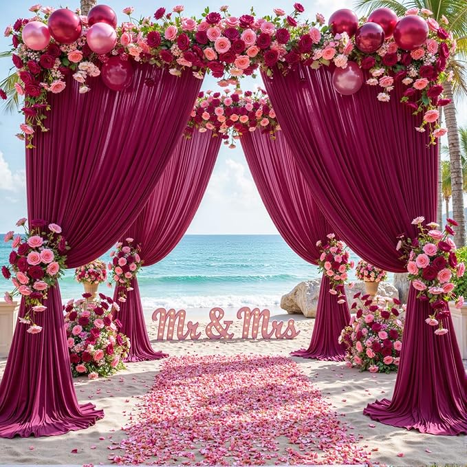 10ft x 10ft Burgundy Backdrop Curtain for Parties Wedding Maroon Wrinkle Free Backdrop Drapes Panels for Birthday Party Bridal Shower Photo Photography Polyester Fabric Background Decoration