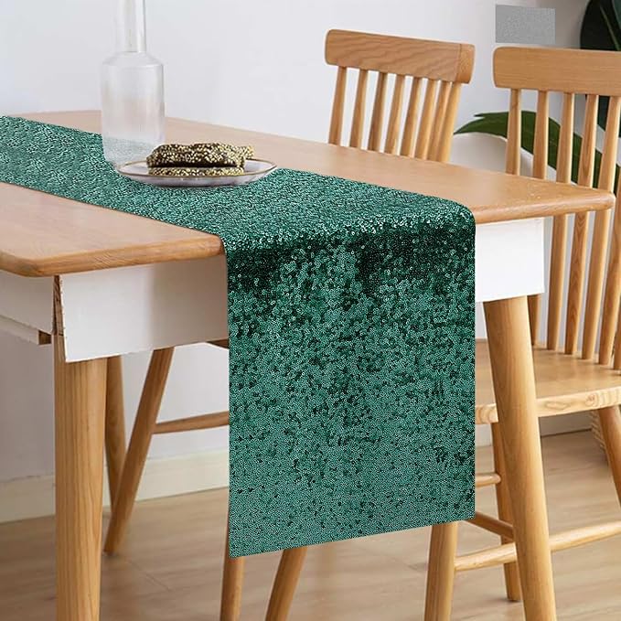 10 Packs 12 x 72 inches Emerald Sequin Table Runner, Glitter Runner for Birthday Party Supplies Wedding Holiday Celebration Baby Shower Engagement Anniversary Decor