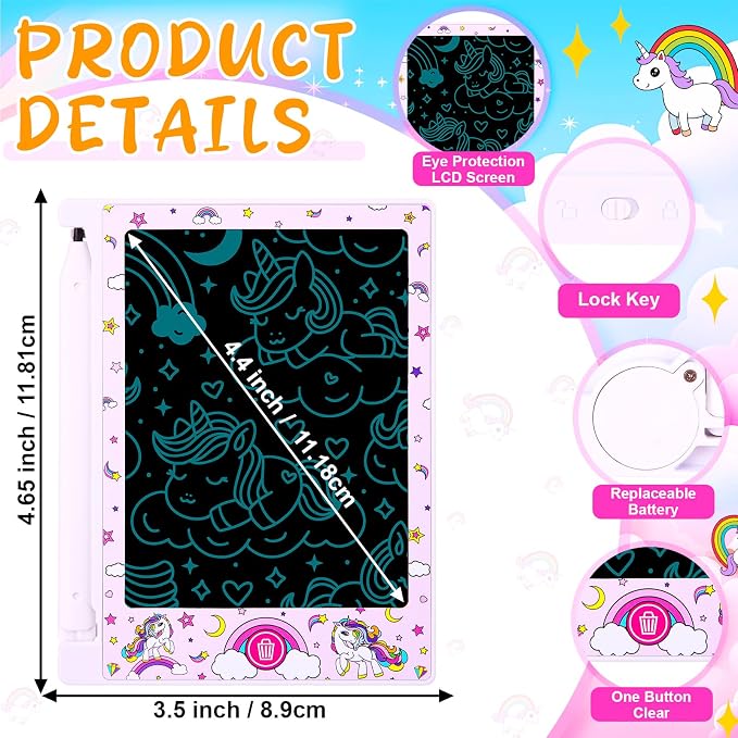 Nezyo 12 Pack Unicorn Party Favors Mini LCD Writing Tablet for Kids 4.6 Inch Doodle Board Drawing Tablet Erasable Reusable Electronic Drawing Pads for Unicorn Party Decor Birthday Supplies