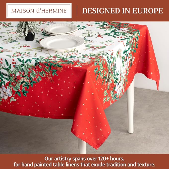 Maison d' Hermine Table Cloth Rectangle Table 100% Cotton 60 x 108 Inches Fall Tablecloth Reusable Everyday Use for Thanksgiving Christmas Decorations Dining Farmhouse Party (Noel)