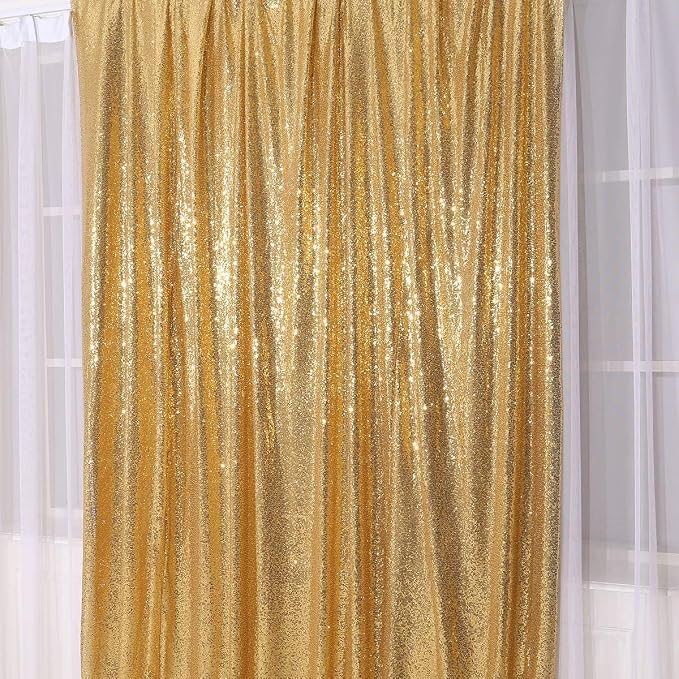 PartyDelight Gold Sequin Backdrop 6x8ft 4 Inch Rod Pocket | Dense 3mm sequins on mesh backing with 4 inch rod pocket for full body photos ceremony arches party walls and stage displays