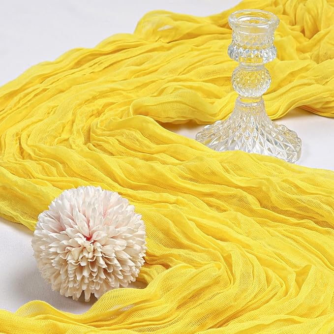 6 Pack 10FT Lemon Yellow Cheesecloth Table Runner 120 Inch Long Gauze Rustic Boho Spring Cheese Cloth Table Runner Sheer Fabric Decorations for Holiday Party Wedding Banquet Bridal Baby Shower Décor