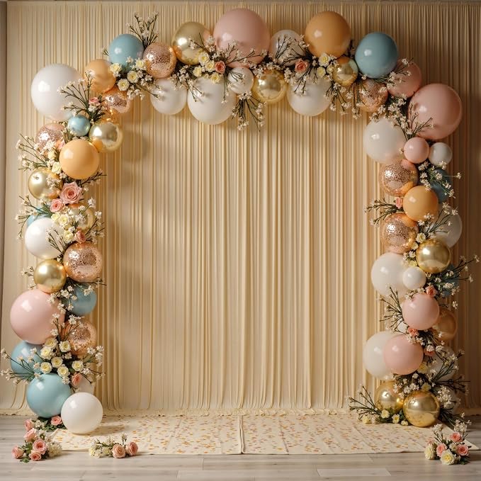 10ftx12ft Beige Backdrop Curtains for Wedding-Wrinkle Free Backdrops Curtain Drapes Fabric Decorations Photo Back Drop Cloth for Baby Shower Photography Stage Reception 2Panels 12ft(H) x 5ft(W)