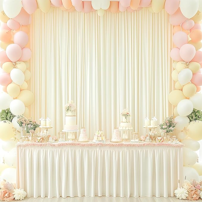 Ivory Backdrop Curtain 8 Panels-Wrinkle-Free Ivory Curtains Polyester Photography Drapes for Wedding Party Baby Shower Photo Background Decorations- 32 X10FT