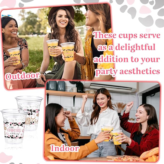Funnymoom 60 Pack Cowgirl Baby Shower Plastic Cups 12 oz a Little Cowgirl Is on the Way Western Disposable Clear Plastic Drinking Cups for Wild West Rodeo Baby Shower Decoration Supplies