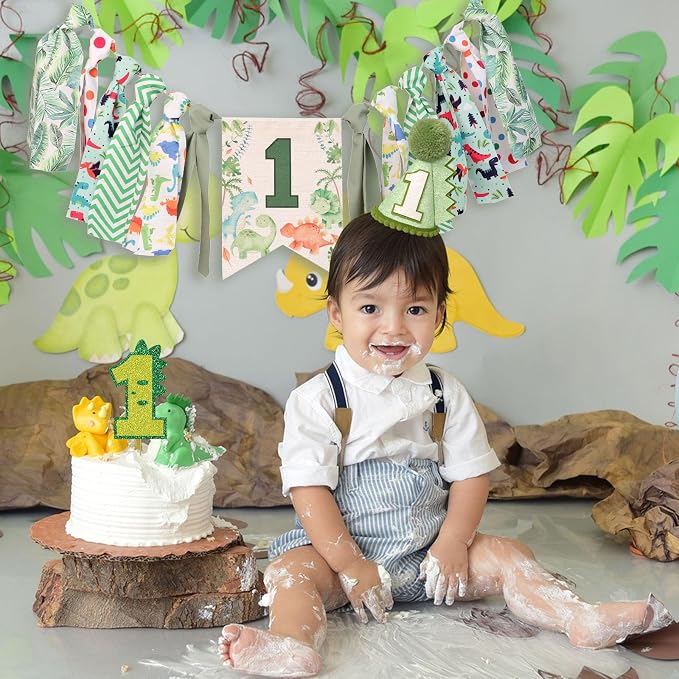 Dinosaur 1st Birthday Decorations Boy High Chair Banner First One Year Old