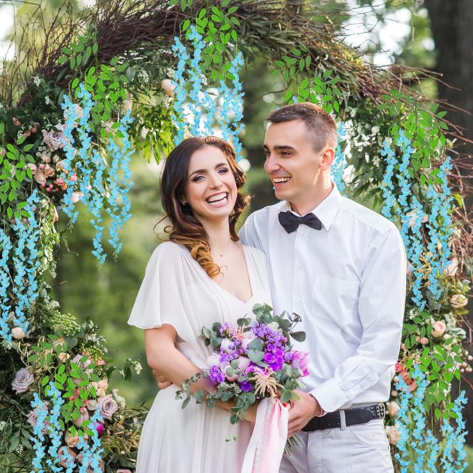 48Pcs Artificial Wisteria Hanging Flowers, 3.6Ft/Pcs Blue Fake Wisteria Garland for Wedding Party Home Garden Indoor Outdoor Decoration