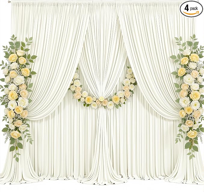 20x10ft Ivory Photo Backdrop Curtains for Parties Wedding Wrinkle Free Polyester Photoshoot Curtains Drapes Backdrop for Birthday Baby Shower Graduation Stage Photography Background 4 Panels 5x10FT