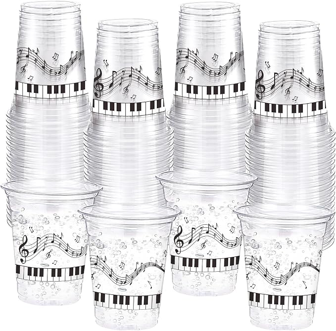 Funnymoom 60 Pack Piano Notes Plastic Cup 12 oz Disposable Clear Plastic Music Cups for Men Women Music Lovers Birthday Graduation Wedding Anniversary Party Decorations Favors