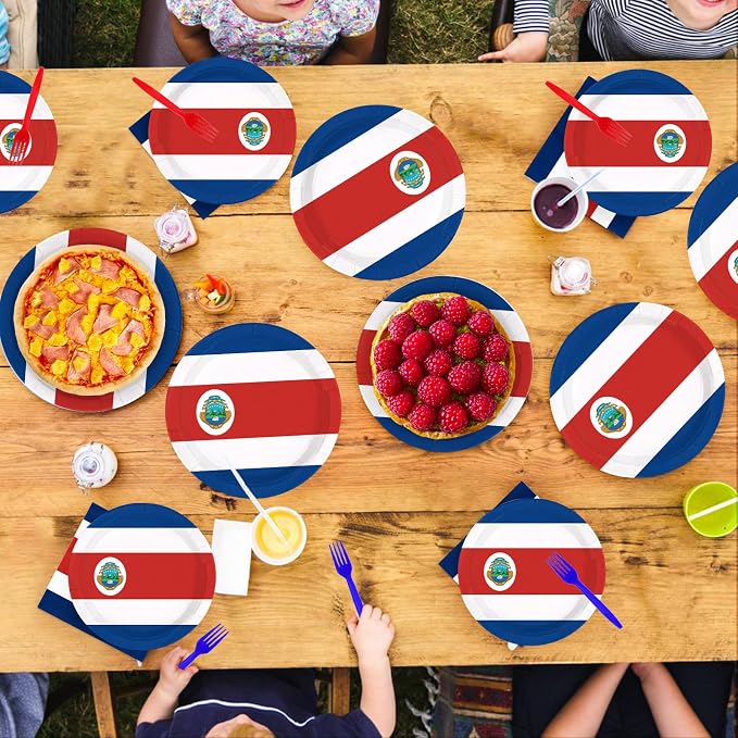 96Pcs Costa Rica Flag Party Supplies Costa Rica Theme Plates and Napkins National Flag Disposable Paper Tableware Set for Sports Event School Party Patriotic Festival Decoration Serves 24