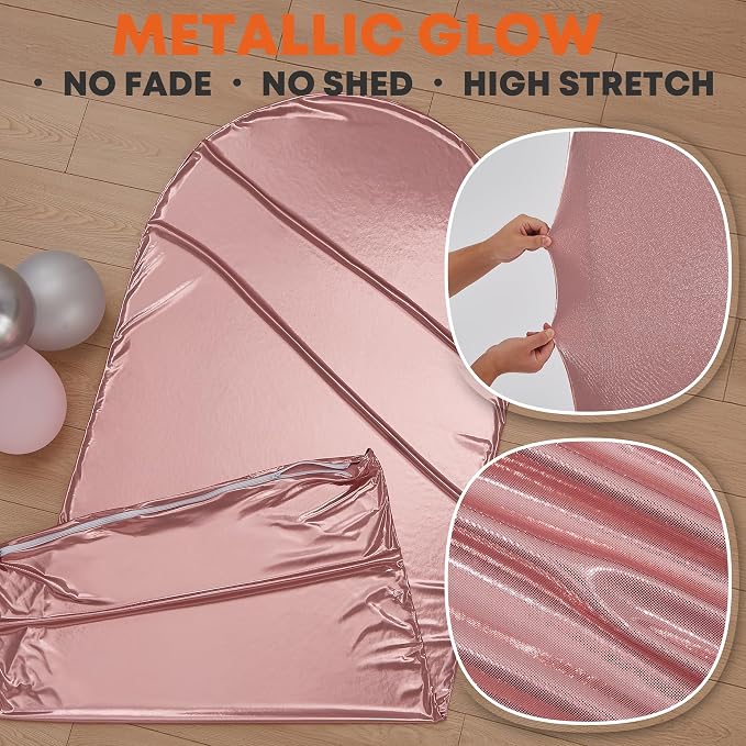 Rose Gold Shimmer Arch Backdrop Cover 7.2FT with Zipper,Thick Soft Stretchy Sequin Glitter Spandex Fitted Chiara Cover for Wedding Birthday Baby Shower Graduation Party Photo Backdrop