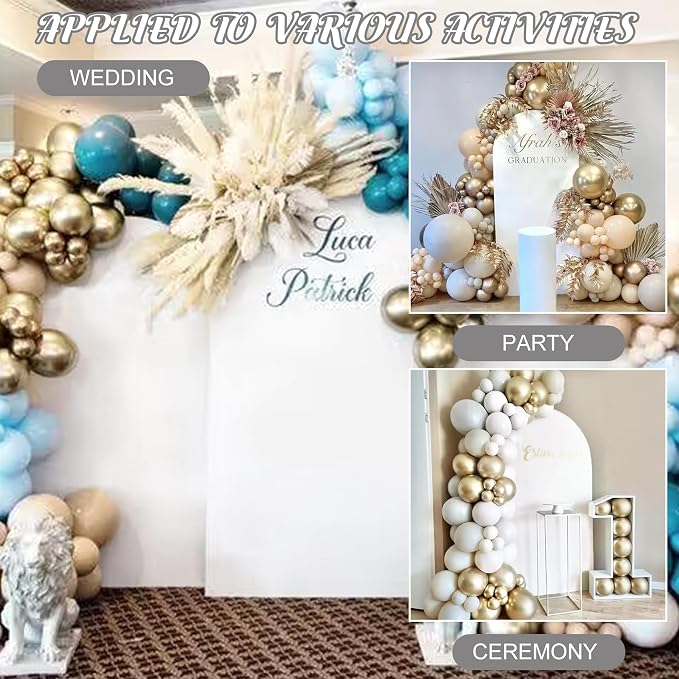 Metal Arch Stand and Cover Set,1 White Spandex Fitted Backdrop with 1 Gold Wedding Arched Stand Frame for Parties Birthday Baby Shower Bridal Banquet Decoration (6FT)