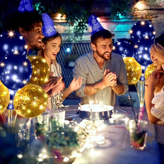 Junkin 6 Set Balloons Centerpieces for Table with LED String Light 60 Pcs Balloons Light up Table Balloon Stand Centerpieces for Graduation Birthday Baby Shower Wedding Bridal Shower(Navy Blue)