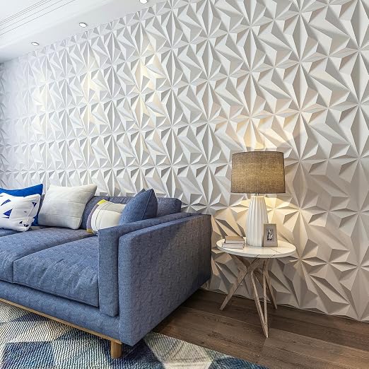 Art3dwallpanels 33 Pack 3D Wall Panel Diamond for Interior Wall Décor, PVC Flower Textured Wall Panels for Living Room Lobby Bedroom Hotel Office, White, 12''x12'' Cover 32.Sq.Ft.