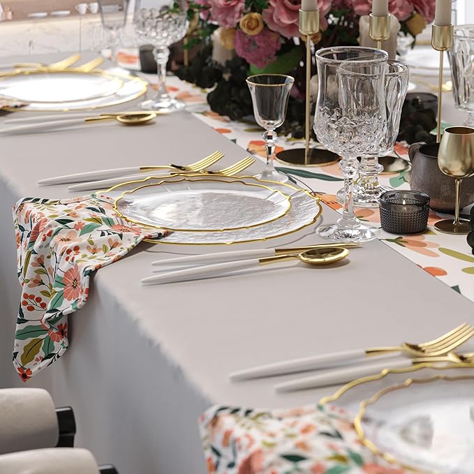 Exquisite Tinted Plates 40 Piece Plastic Disposable Plates for Party Set For 20 Guests 20 X 7.5 Dessert Plates & 20 X 10 Thin Delicate Fancy Plastic Plates Disposable Dinnerware Clear Gold Rim