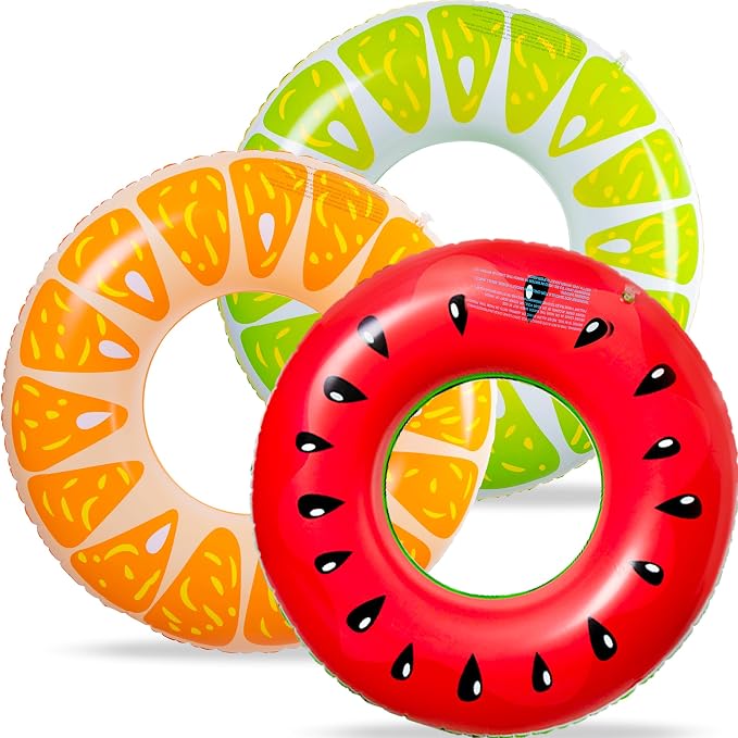 90shine 3-Pack Fruit Pool Floats: Inflatable Floaties Rings, Floating Tubes & Toys for Kids Adults, Swimming Beach Pool Party Decorations