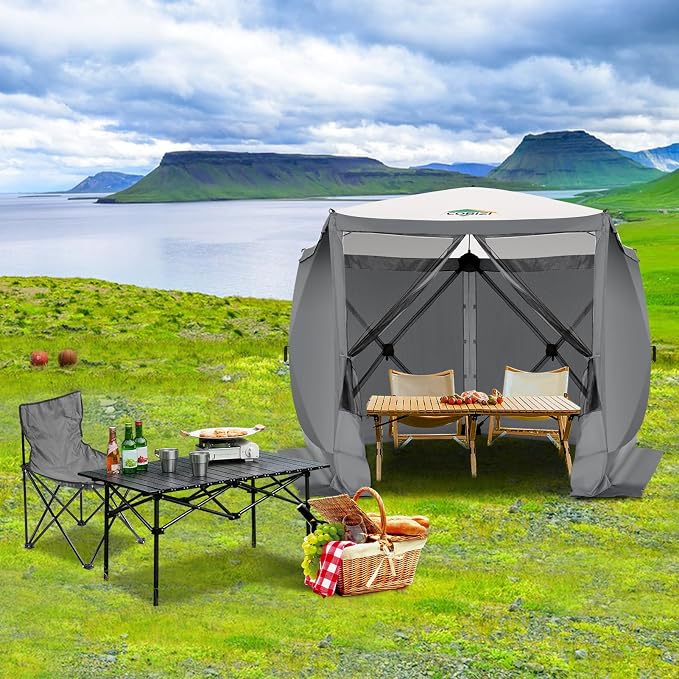 COBIZI 10x10 FT Pop up Gazebo, Popup Canopy tent, Screened In Gazebos with sidewalls, Waterproof Portable Outdoor Small Screen tents Sun Shelter,carpas para patio for Camping, Garden and Backyard,Gray