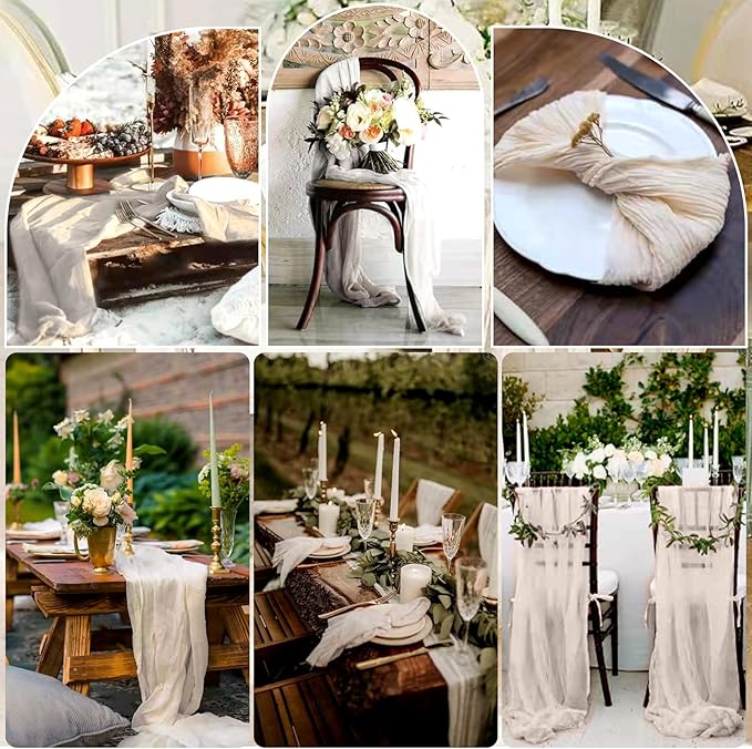 10 Pcs Rosy Brown Cheesecloth Table Runner 10FT, Gauze Table Runner for Wedding Reception Sheer Bridal Shower Birthday Party Boho Table Decoration, Rustic Romantic Wedding Runner