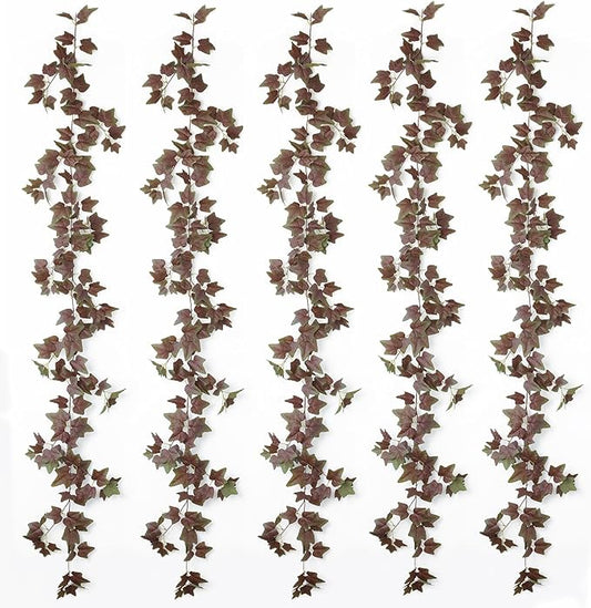 mizii 5 Pack 360" Artificial Vines Ivy Garland Realistic Fake Vine Silk Green Leaves Faux Hanging Plants Greenery Decoration for Outdoors Wedding Party Indoor Mantle Bedroom Home Decor (Purple Green)