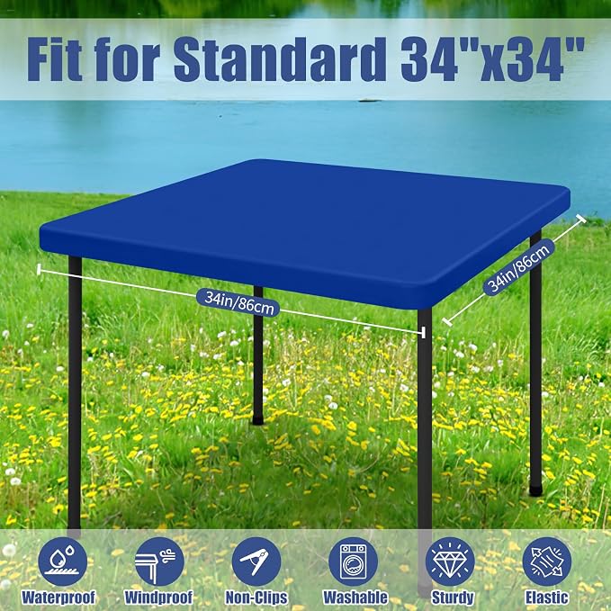 Moosfor Spandex Square Table Cloth 6 Pack, Elastic Fitted Tablecloths for Picnic, Stretch Washable Patio Table Cover for Outdoor, Camping, Banquet and Parties (Blue, 34"x34")