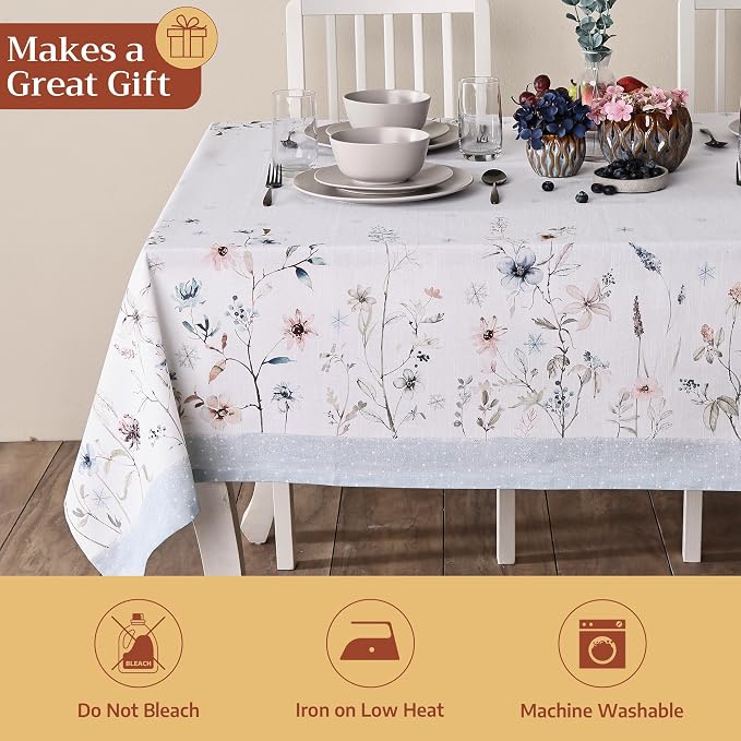 Maison d' Hermine Table Cloth Rectangle Table 100% Cotton 60 x 108 Inches Fall Tablecloth Reusable Everyday Use for Thanksgiving Christmas Decorations Dining Farmhouse Party (Ice Florals)
