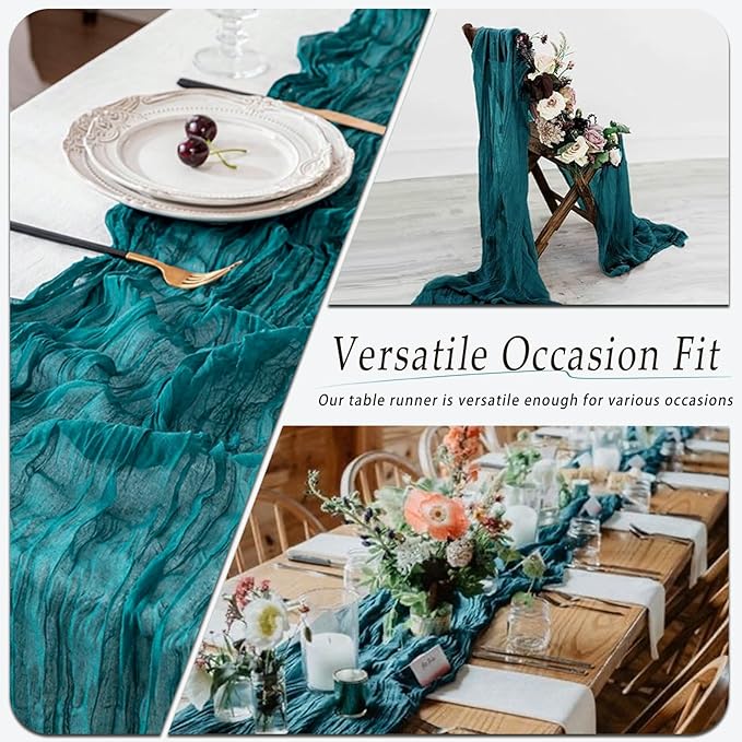 10 Pack Teal Cheesecloth Table Runner 17x108 Inch Semi Sheer Boho Rustic Gauze Cheese Cloth Table Runners for Wedding Party Birthday Baby Shower Home Décor
