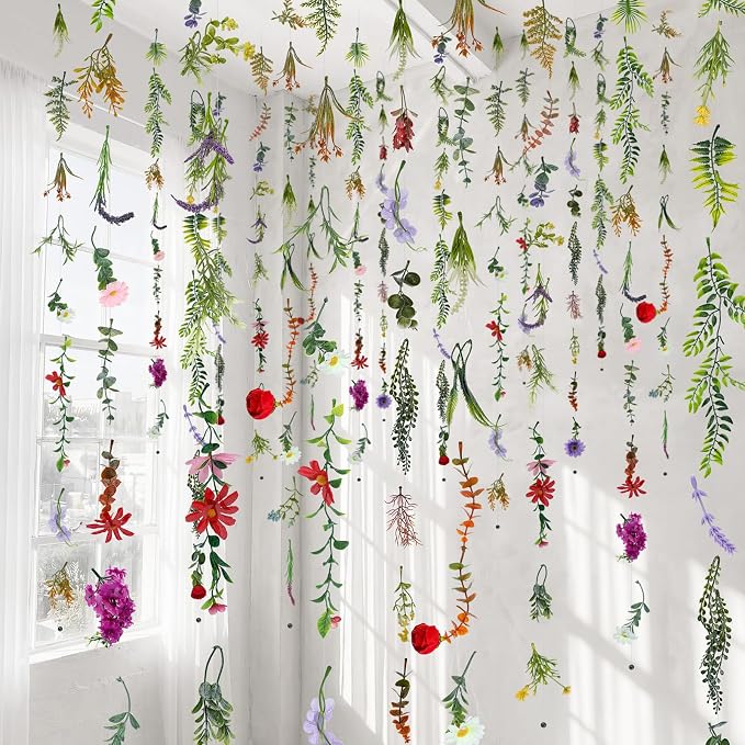 Suncalla 12 Pcs 70.8 ft Wildflower Garland Pre Strung Artificial Hanging Flower Vine Backdrop Decor from Ceiling Floating Silk Floral Garland for Garden Wedding Bridal Shower(Wildflower,Multicolor)