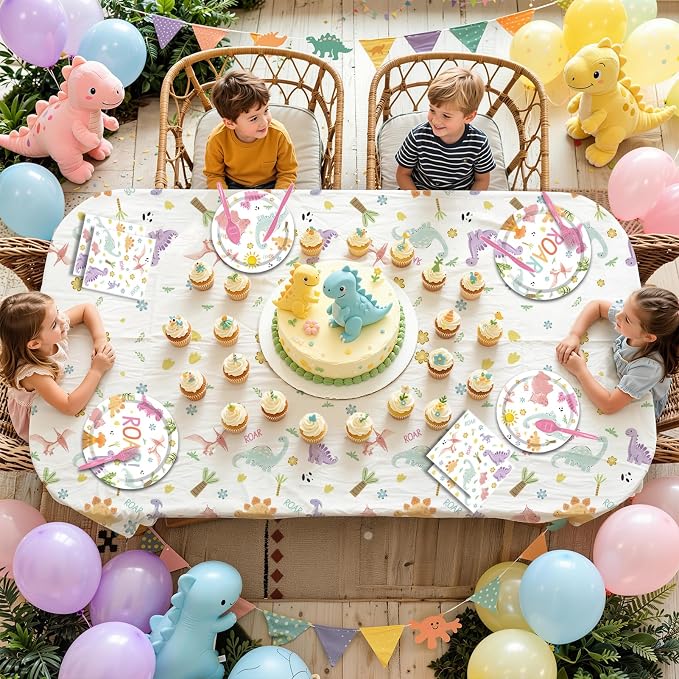 266PCS Dinosaur Party Birthday Decorations - Party Supplies Included Foil Fringe, Banner, Tablecloth, Hanging Swirls, Cupcake Toppers, Tableware, Paper Towel, Latex Balloons (Dinosaur-1)