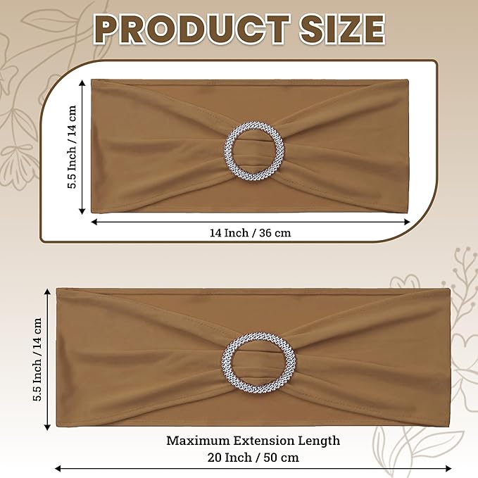 VDS - Mocha | Spandex Chair Sashes Bows | 150 PCS | Stretch Elastic Banquet Universal Folding Chair Band Tie with Silver Buckle Slider for Wedding Party Conference Celebration Event Decoration
