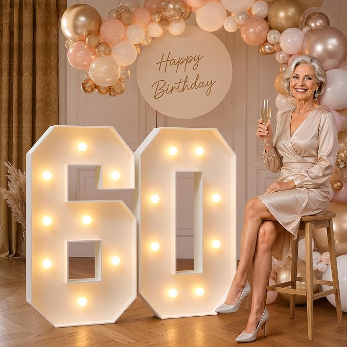 imprsv 3FT Marquee Numbers 60, Light Up Numbers for 60th Birthday Decorations Anniversary Party Decor, Number 60 Light Up Number, Pre-Cut Foam Board Kit