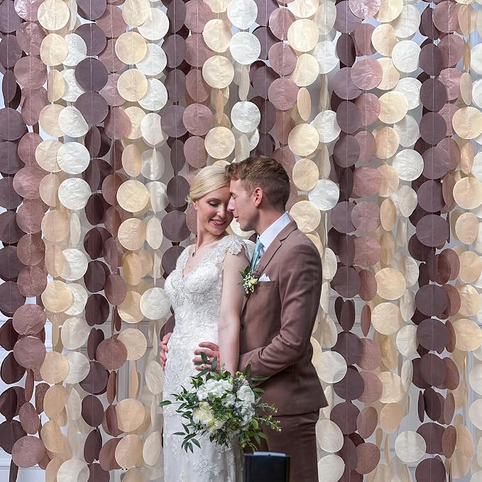 205Ft Brown Party Decorations Ombre Cream Tan Brown Boho Circle Dots Backdrop Streamer Tissue Paper Hanging Garland for Neutral Rustic Cowboy Western Teddy Bear Safari Woodland Birthday Party