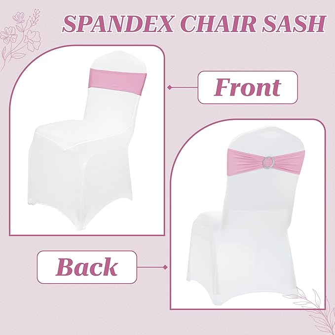 VDS - Blush Pink | Spandex Chair Sashes Bows | 250 PCS | Stretch Elastic Banquet Universal Folding Chair Band Tie with Silver Buckle Slider for Wedding Party Conference Celebration Event Decoration