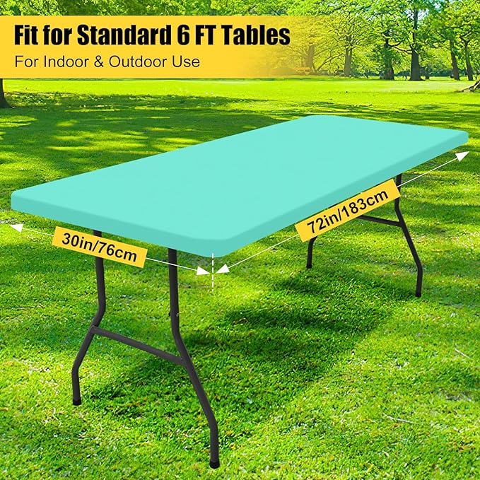 Smiry 4 Pack Rectangle Picnic Table Cloth, Waterproof Elastic Fitted Tablecloths, Washable Polyester Rectangular Patio Table Cover for Camping, Indoor and Outdoor (Aqua, 30"x72")